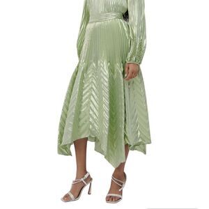 Jonathan Simkhai The Cassia Metallic Chevron Silk/Lurex Midi Skirt in Celery- Si